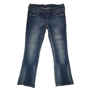 Royal Blue Bootcut Jeans Size 13x30 Dark Wash Stretch Mid Rise Denim Distressed